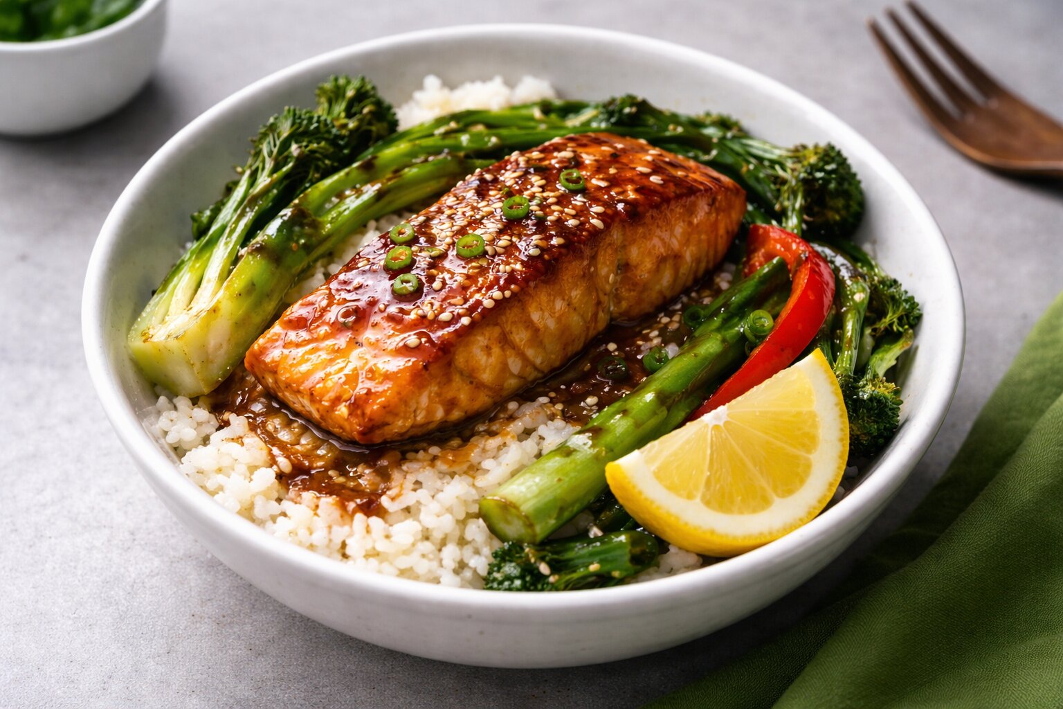 Teriyaki Salmon with Stir-Fried Vegetables & Rice